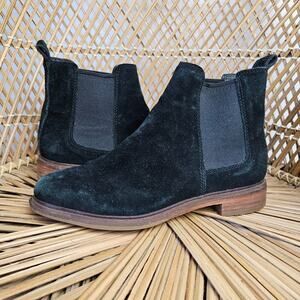 Clarks Suede Leather Chelsea Booties Boots Women's 8.5 Black‎